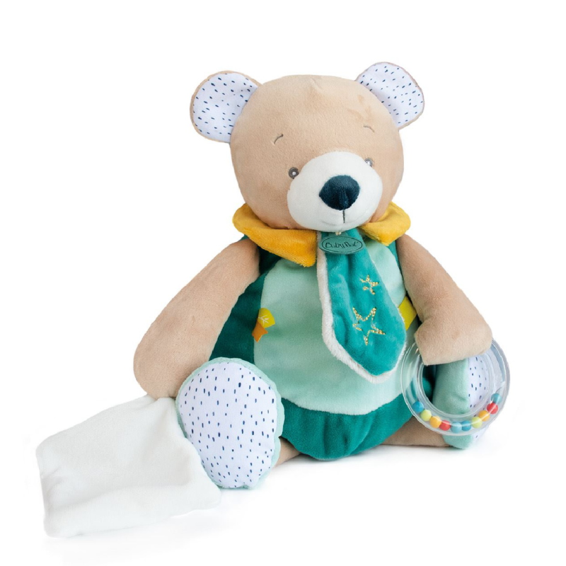  - les super doudous - activity soft toy green bear 30 cm 